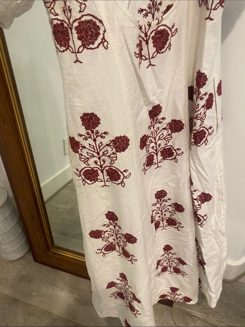 Free People Cream Maxi Dress with Burgundy Floral Embroidery - Picture 6 of 6